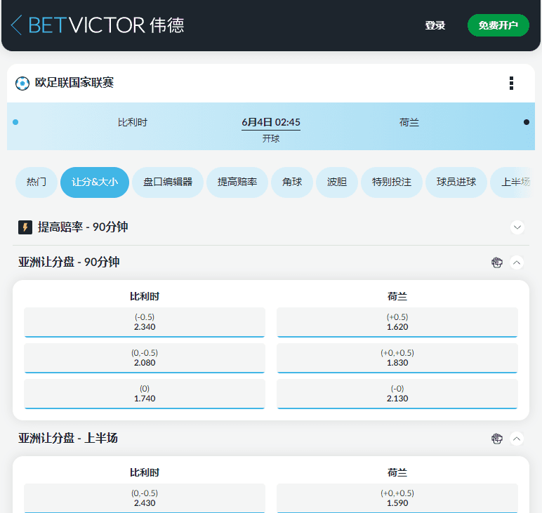 伟德betvictor-欧足联国家联赛-盘口和赔率